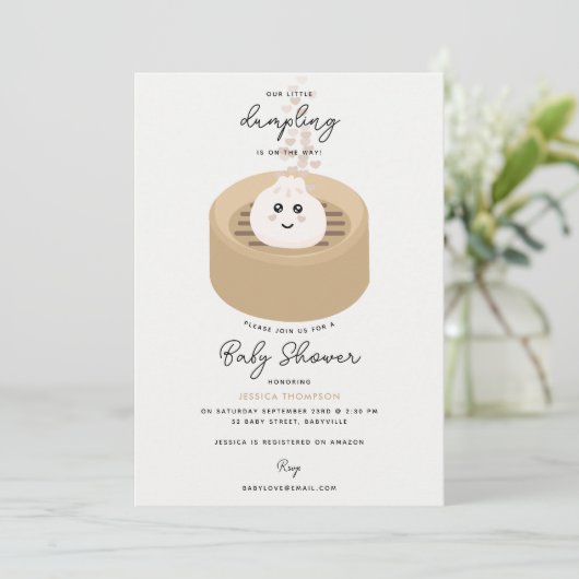 Little Dumpling Hearts Gender Neutral Baby Dusche Einladung (Stehend Vorderseite)