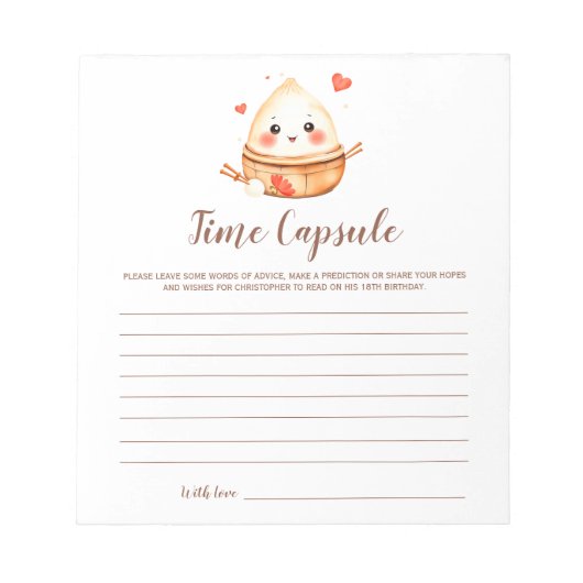 Little Dumpling Time Capsule Message for Baby Notizblock (Vorderseite)