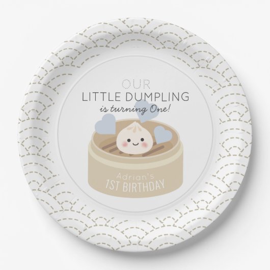 Little Dumpling White Blue Boy Geburtstag Pappteller (Vorderseite)
