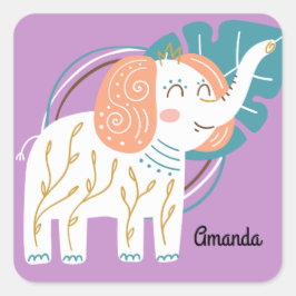 Little Elephant Boho Individuelle Name Quadratischer Aufkleber