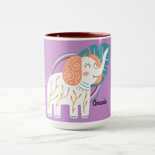 Little Elephant Boho Individuelle Name Tasse (Zentrum)