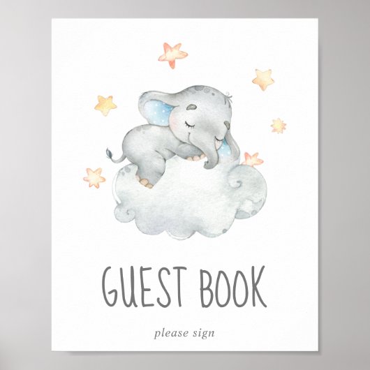 Little Elephant Boy Baby Shower Guest Book Sign Poster (Vorne)