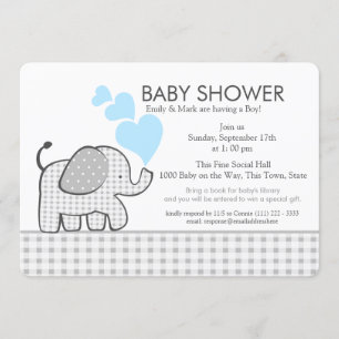 Little Elephant Gingham und Blue Baby Shower Einladung