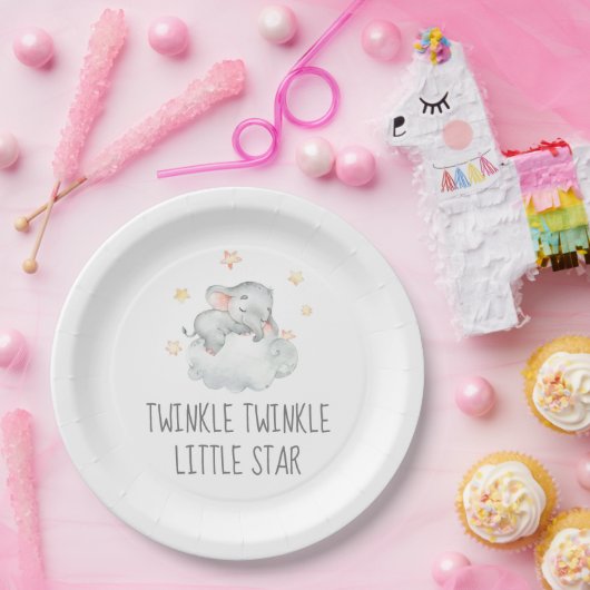 Little Elephant Girl Twinkle Twinkle Little Star Pappteller (Party)