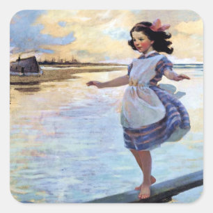 "Little Eml’y" von Jessie Willcox Smith Quadratischer Aufkleber