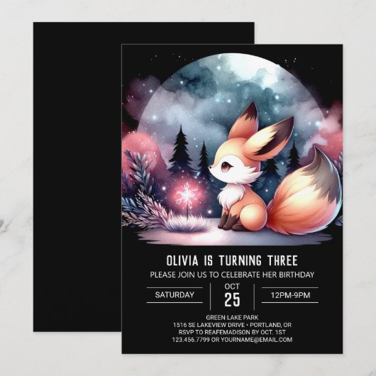 Little Enchanted Fox Geburtstag Einladung (Vorne/Hinten)