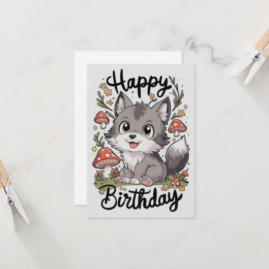 Little Enchanted Wolf Digital Geburtstag Karte (Vorderseite/Rückseite Beispiel)