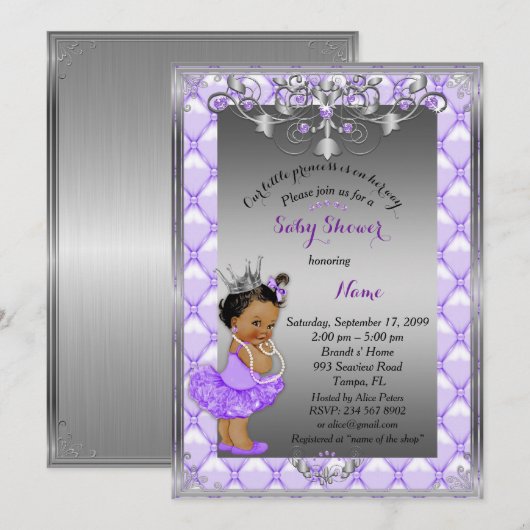 Little etnic Princess, Baby Shower Invite, silber Einladung (Vorne/Hinten)