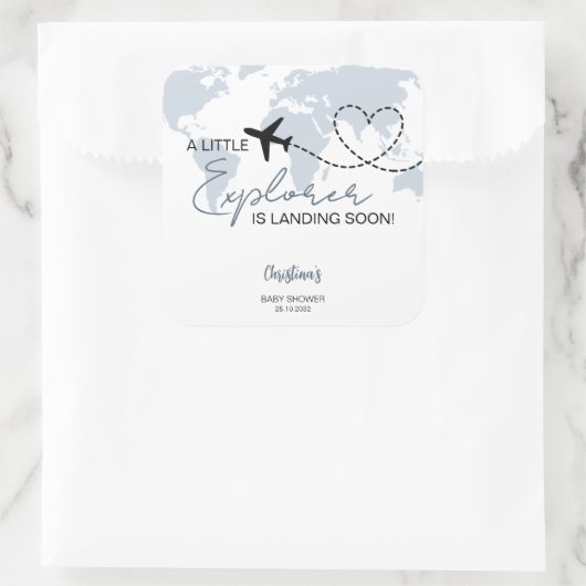 Little Explorer Adventure Blue Baby Shower Quadratischer Aufkleber (Tasche)