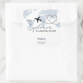 Little Explorer Adventure Blue Baby Shower Quadratischer Aufkleber