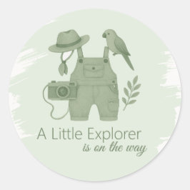 Little Explorer Is On The Way Baby Shower Runder Aufkleber