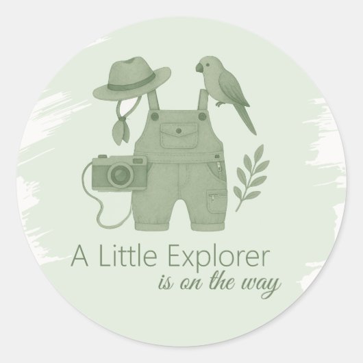 Little Explorer Is On The Way Baby Shower Runder Aufkleber (Vorderseite)