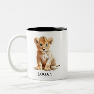 Little Explorer - Personalisierter Löwengurt Zweifarbige Tasse