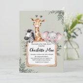 Little Explorer Safari Animals Boy Baby Shower Einladung (Stehend Vorderseite)