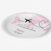 Little Explorer World Map Pink Baby Shower Pappteller (Schrägansicht)