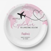 Little Explorer World Map Pink Baby Shower Pappteller (Vorderseite)
