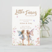Little Fairies Twin Girl Baby Shower Einladung (Stehend Vorderseite)