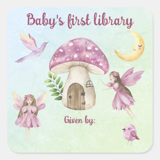 Little Fairy Baby's first library Quadratischer Aufkleber (Vorderseite)
