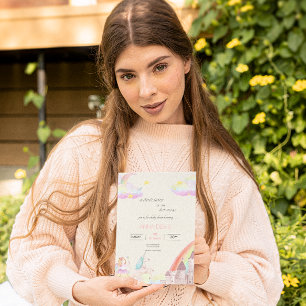 Little Fairy Beige Pink Aquarell Babydusche Einladung