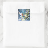 Little Fairy Decorating Christmas Trees Quadratischer Aufkleber (Tasche)