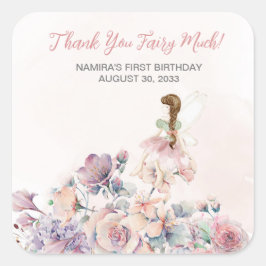 Little Fairy Enchanted Garden Geburtstagsgunst Quadratischer Aufkleber