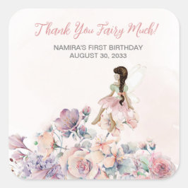 Little Fairy Enchanted Garden Geburtstagsgunst Quadratischer Aufkleber