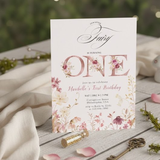 Little Fairy Floral Garden First Birthday Einladung