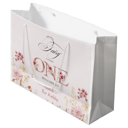 Little Fairy Floral Garden First Birthday  Große Geschenktüte (Vorderseite Schrägansicht)