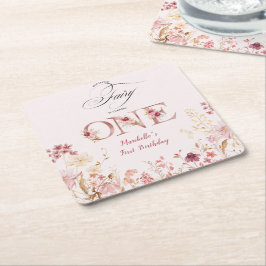 Little Fairy Floral Garden First Birthday  Rechteckiger Pappuntersetzer