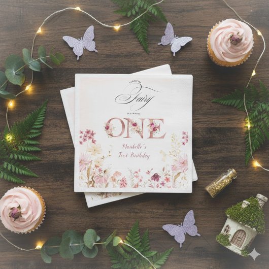 Little Fairy Floral Garden First Birthday  Serviette