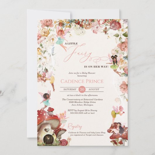 Little Fairy Garden Bloom Baby Girl Dusche Einladung (Vorderseite)