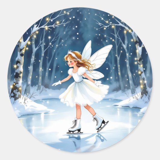 Little Fairy Ice Skating Christmas Runder Aufkleber (Vorderseite)