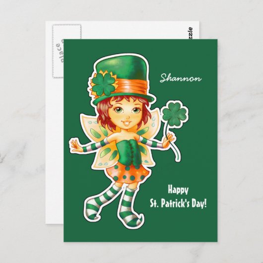 Little Fairy Irish Girl St. Patrick's Day Custom Postkarte (Vorne/Hinten)