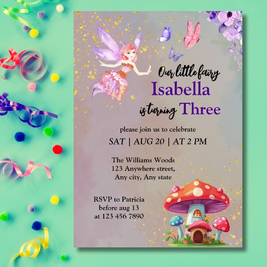 Little Fairy Mushroom House Butterflies Any Age Einladung