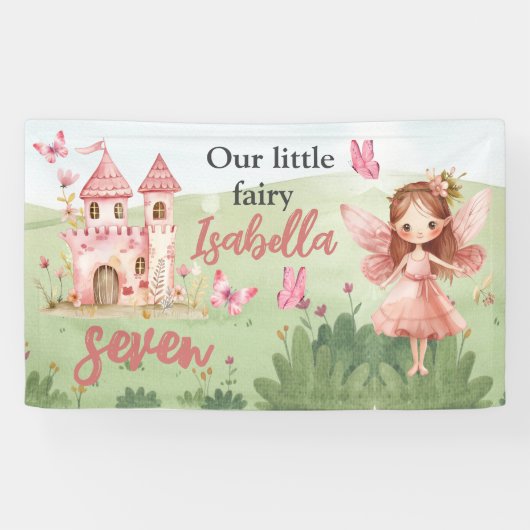 Little Fairy Pink Castle Butterfly Any Age Banner (Horizontal)
