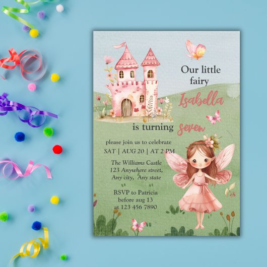 Little Fairy Pink Castle Butterfly Any Age Einladung