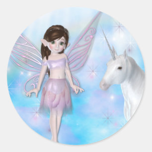 Little Fairy w/Unicorn Designs Runder Aufkleber