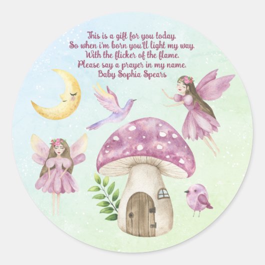 Little Fairy Whimsical Baby Shower Prayer Runder Aufkleber (Vorderseite)