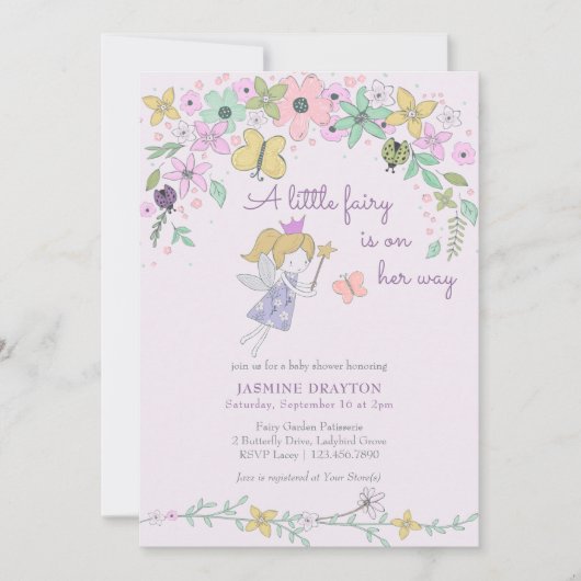 Little Fairy Whimsical Flower Garden Baby Dusche Einladung (Vorderseite)