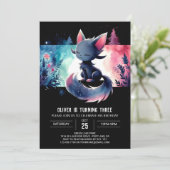 Little Fantasy Cat Birthday Einladung (Stehend Vorderseite)