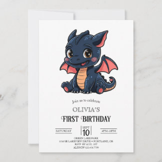Little Fantasy Digital Dragon 1. Geburtstag Einladung
