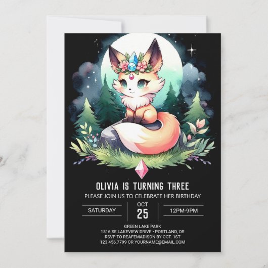 Little Fantasy Fox Geburtstag digital Einladung (Vorderseite)