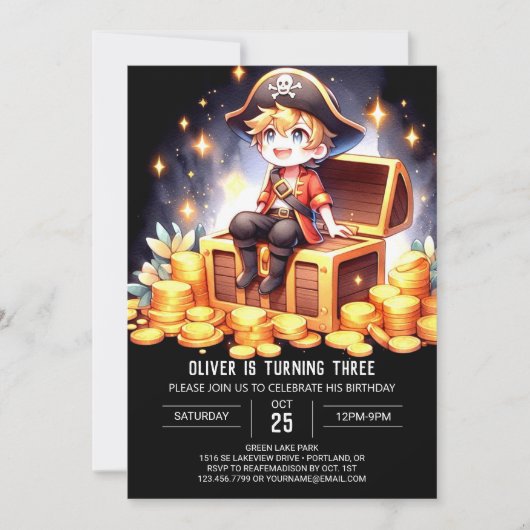 Little Fantasy Pirate Birthday Einladung (Vorderseite)
