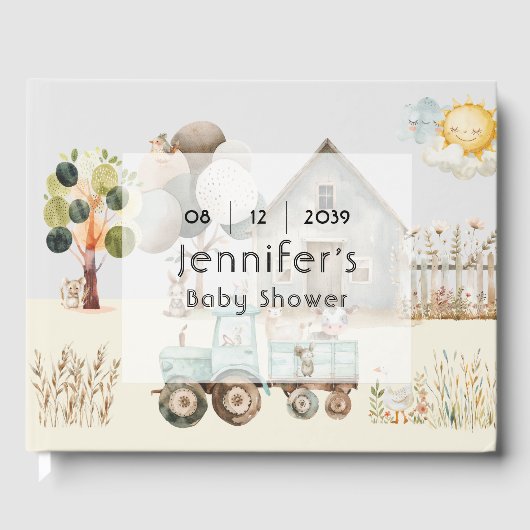 Little Farm Animal Baby Shower Neutral Guest Book Gästebuch (Vorderseite)