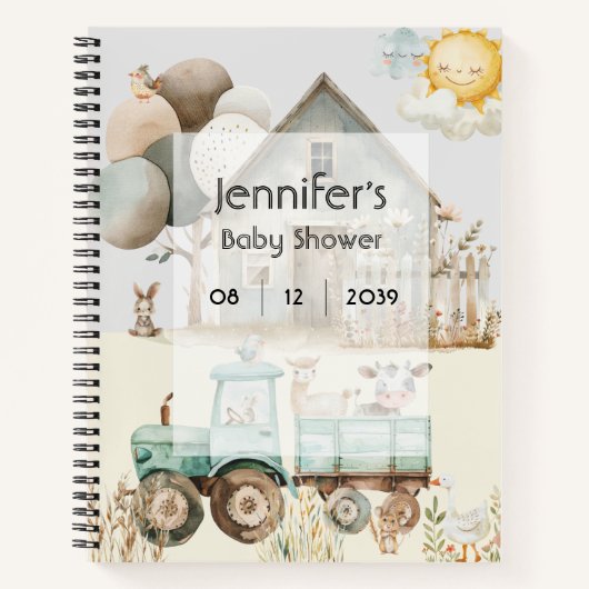 Little Farm Animal Baby Shower Neutral Guest Book Notizblock (Vorderseite)