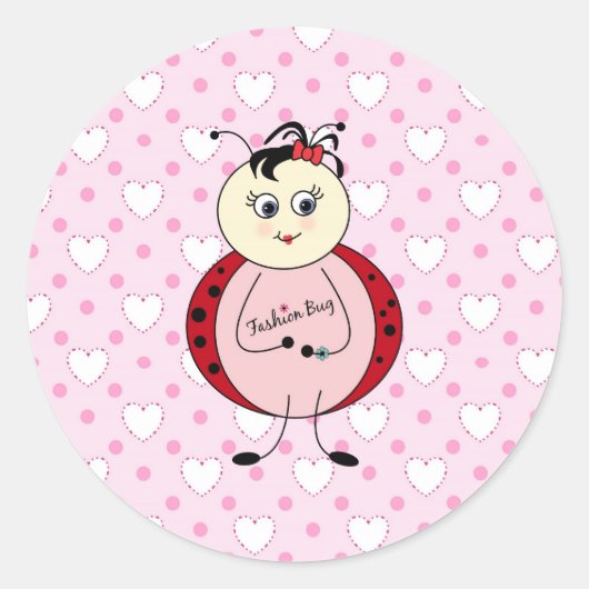 Little Fashionista Pink Ladybug mit Herz Runder Aufkleber (Vorderseite)
