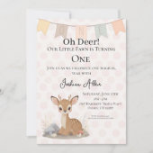 Little Fawn Woodland First Birthday Einladung (Vorderseite)
