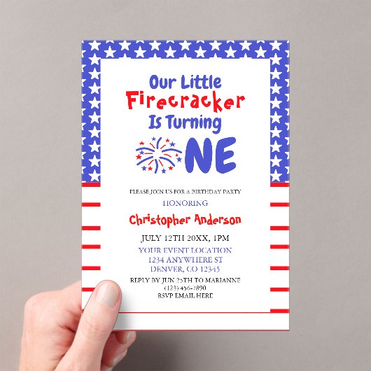 Little Firecracker 1. Geburtstag Acryleinladungen (Insitu (Handheld))
