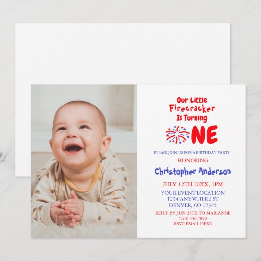 Little Firecracker 1. Geburtstag Einladung (Vorne/Hinten)