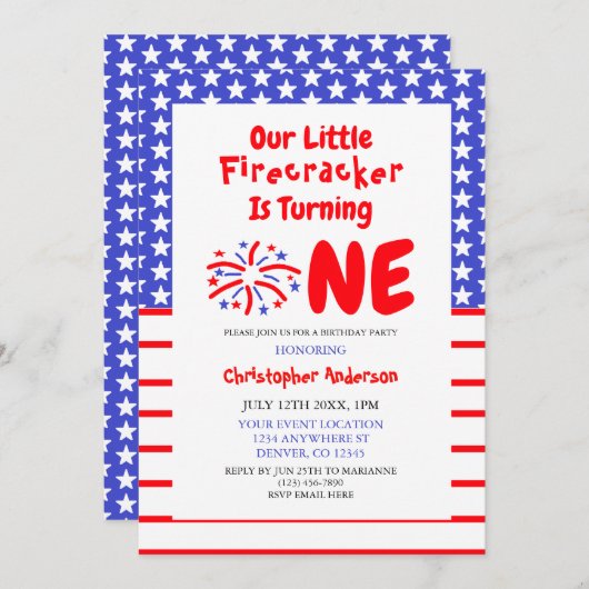 Little Firecracker 1. Geburtstag Einladung (Vorne/Hinten)